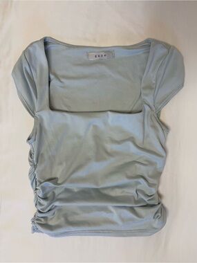 GAZE Baby Blue Square Neck Ruched Crop Short Sleeve Top Y2K